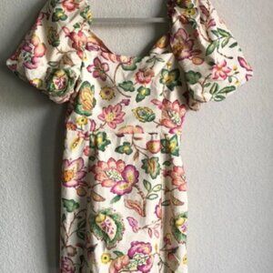 NWT Sezane Robe Allya Aria Mini Dress Linen Blend Puff Sleeve Tie Back 36 4